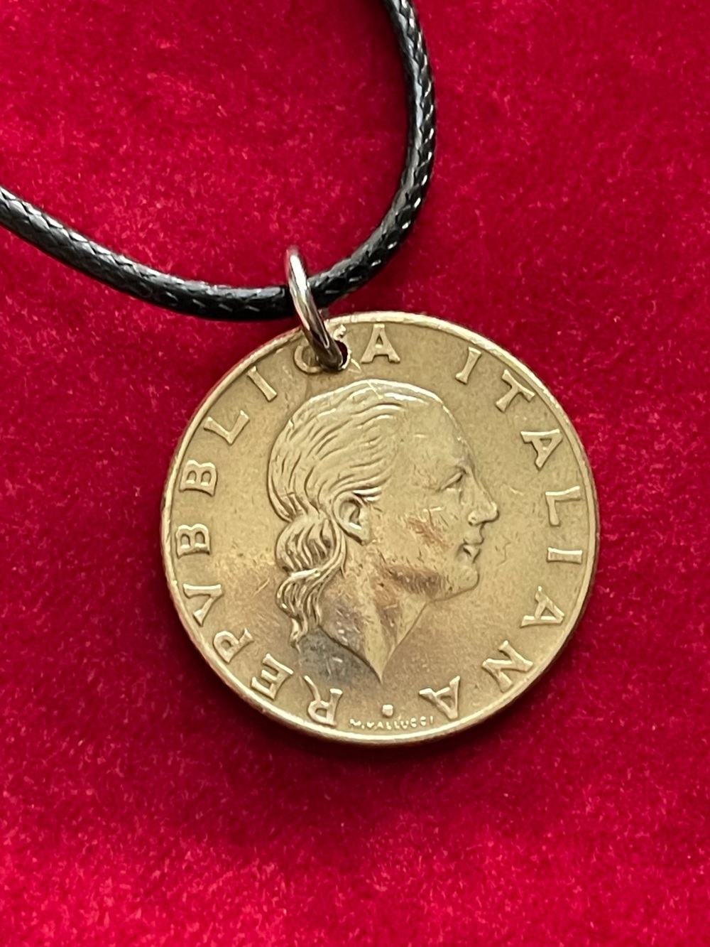 Italian Coin Pendant Necklace in Gold Tone
